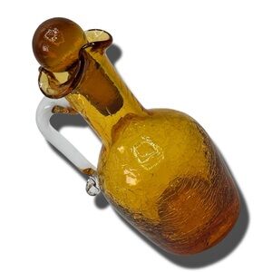 Vintage Amber Colored Crackle Glass Mini Pitcher Cruet with Glass Stopper 5.5"